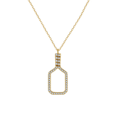 Fine Pickleball Belle Volley Necklace Solid 14k Gold with Diamonds. This stunning necklace features a diamond rimmed pickleball paddle with intricately set non-farmed diamonds for a stunning piece of jewelry!