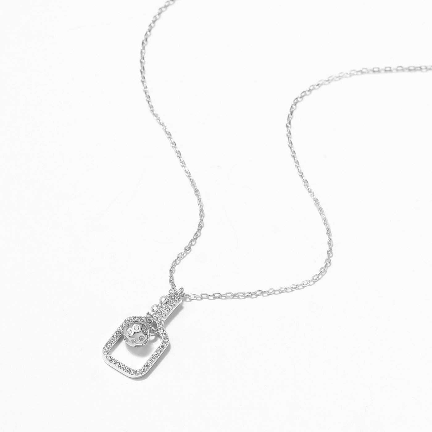 Pickleball Mini Volley Plus Necklace Silver