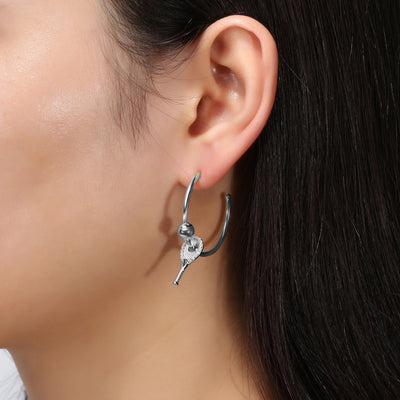 Silver Tennis Hoop Earrings with Crystal Racquet and Ball.