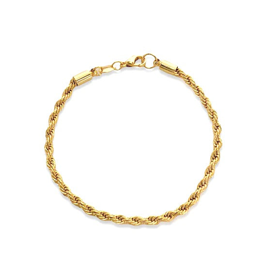 Elegant gold-filled high quality rope chain bracelet. 7" with a lobster clasp and comes with branded microsuede pouch. Wear as is or add in any of our themed charms for added wow factor.