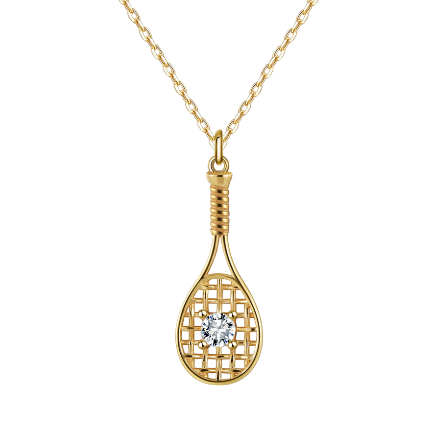 Crystal Ball and Gold Tennis Racquet Pendant Necklace.