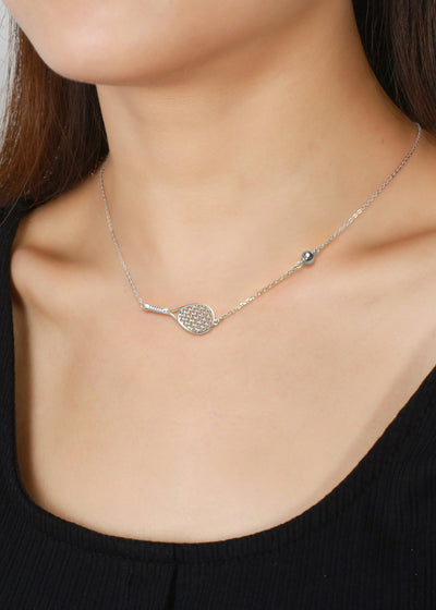 Tennis Ace Racket and Ball Necklace Silver 