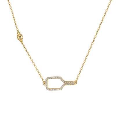 Pickleball Bella Bling Gold Necklace. Made from 18k gold plated over sterling silver with top quality CZ stones set around the paddle. The pickleball charm sits further up the necklace. We have added a delicate chain for elegance, and have added 2" of extender chain so you can wear this between 15" and 17".