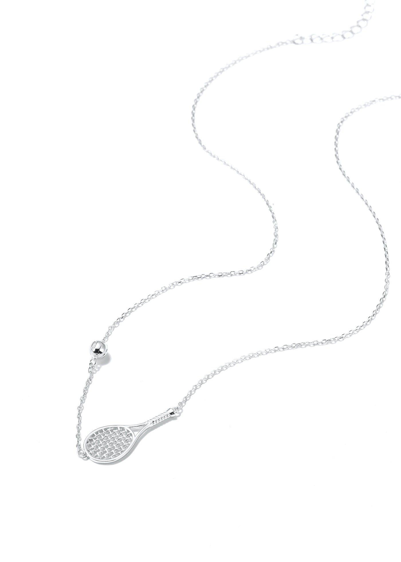 Tennis Ace Racket and Ball Necklace Silver 