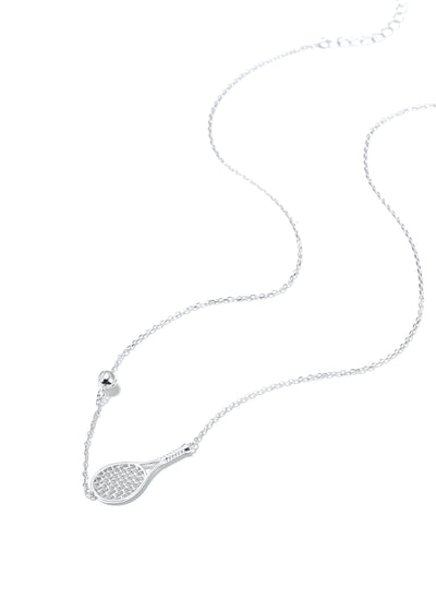 Tennis Ace Racket and Ball Necklace Silver 