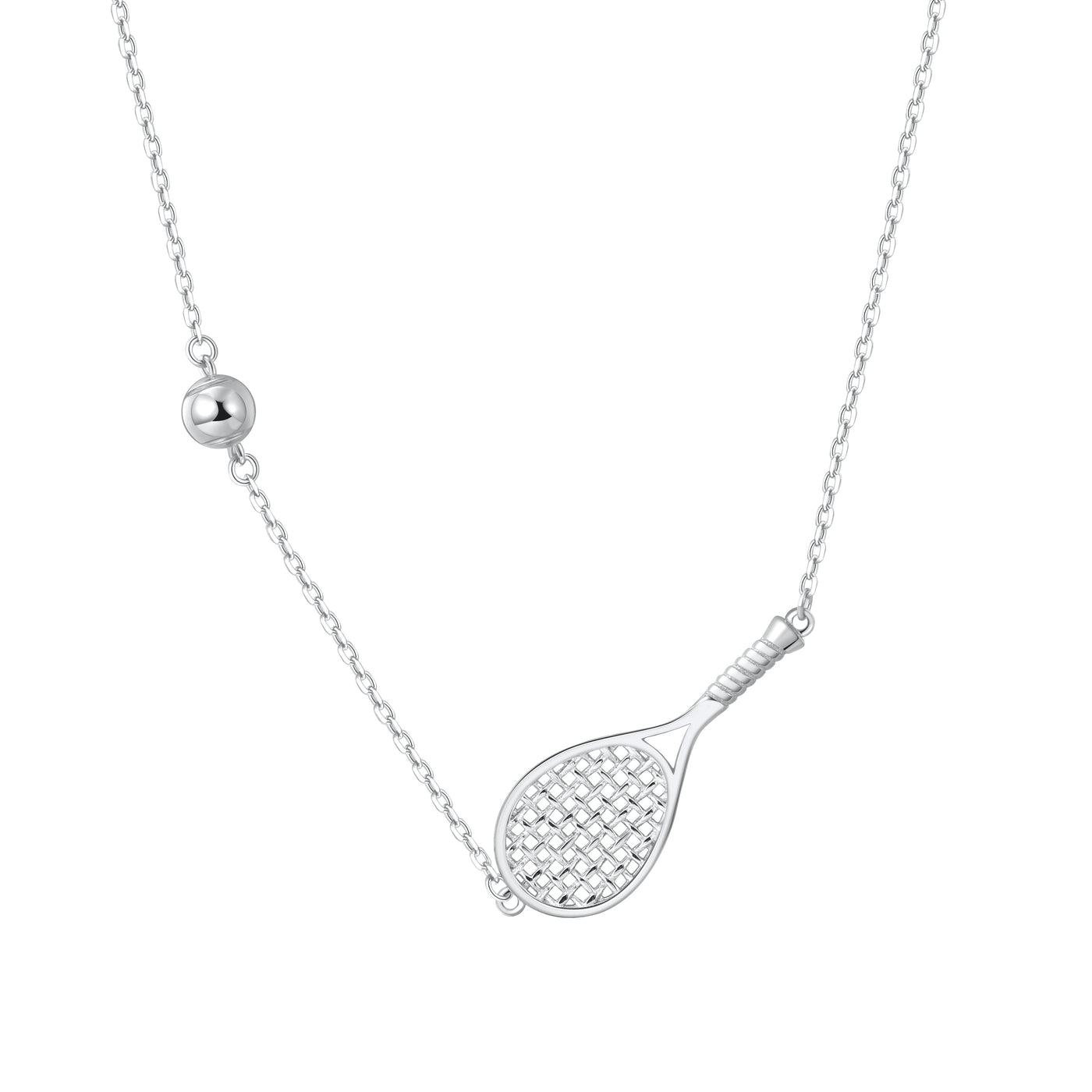 Tennis Ace Racket and Ball Necklace Silver 