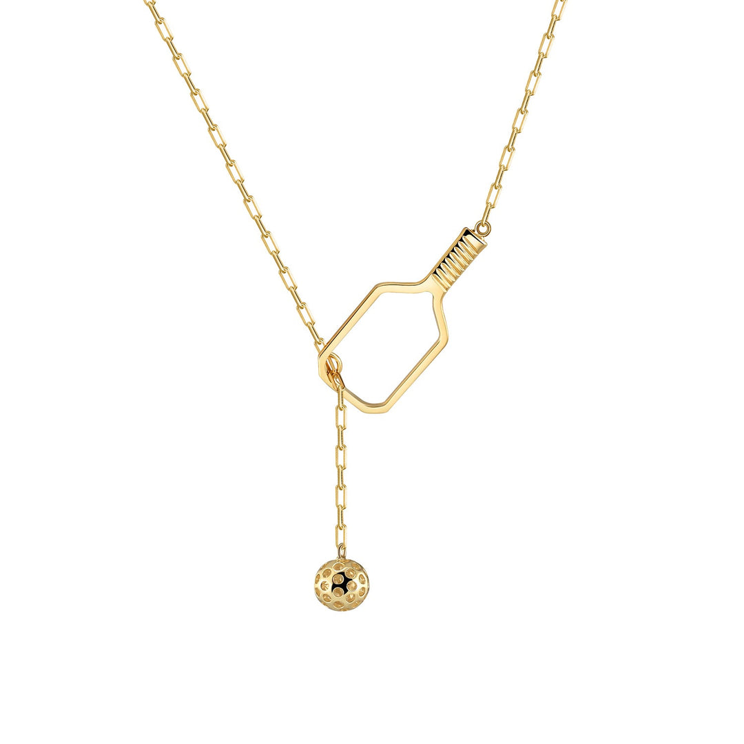 The Volley top Pickleball Paddle and Ball Necklace in Gold