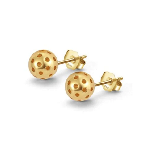 Pickleball Gold Ball Stud Earrings featuring an elegantly designed Pickleball in 18k gold over sterling silver