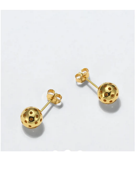 Pickleball Gold Ball Stud Earrings featuring an elegantly designed Pickleball in 18k gold over sterling silver