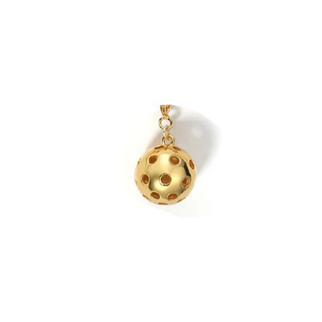 Gold Pickleball Ball Charm. Made from 18k gold over sterling silver, with a robust 1/2 diameter ball will be really noticed and admired.