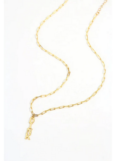 Pickleball Dinks on Me Necklace in Gold. Made from sustainably sourced Sterling Silver with a 14k gold overlay. Comes on a delicate but sturdy clip chain that adds a touch of contemporary style.DINK spelled out in a line make a whimsical pendant off our clip chain necklace that can adjust from 16.5 - 18.