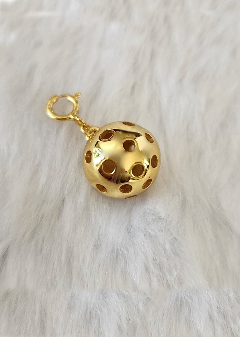 Gold Pickleball Ball Charm. Made from 18k gold over sterling silver, with a robust 1/2 diameter ball will be really noticed and admired.